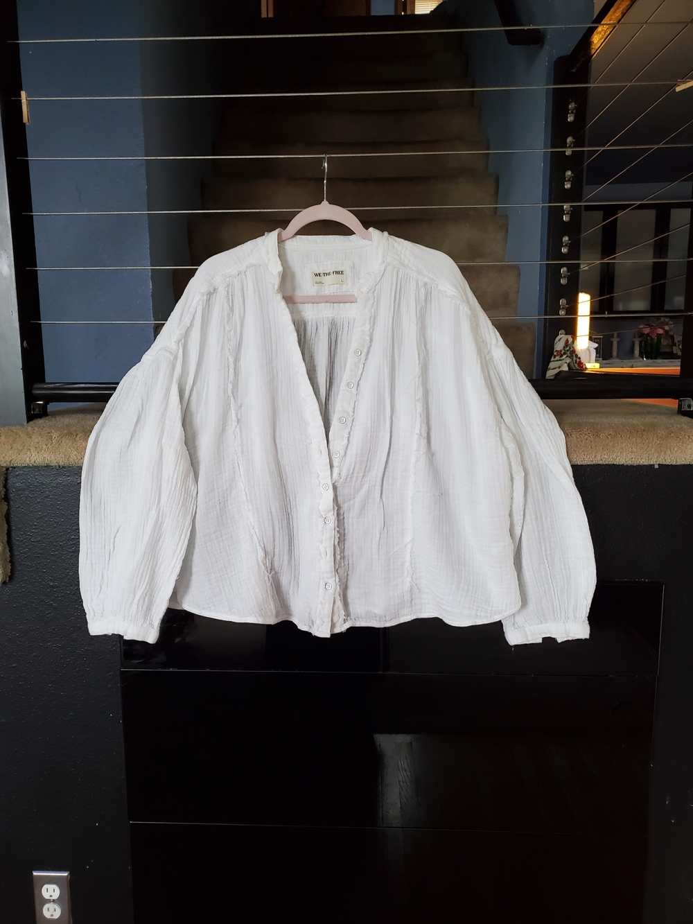 We The Free Ivory Gauze Button-Front Blouse
